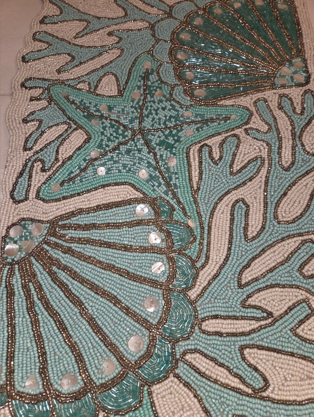 Coastal Collection Beaded Seashell Table Runner - Picture 4 of 10